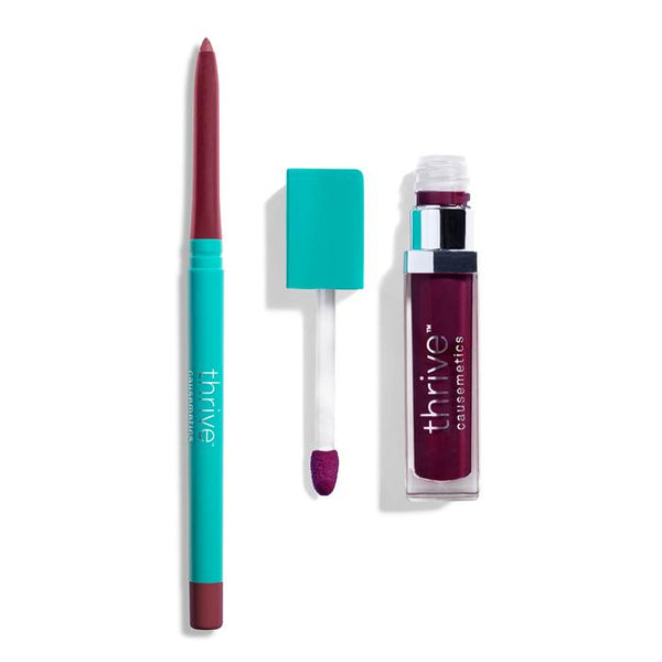 Vegan waterproof lip liner and vegan high-shine lip gloss