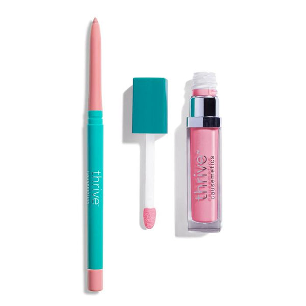 Vegan waterproof lip liner and vegan high-shine lip gloss