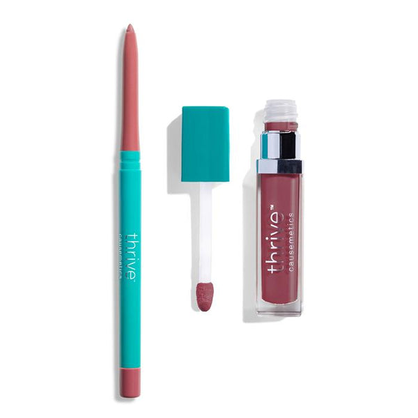 Vegan waterproof lip liner and vegan high-shine lip gloss