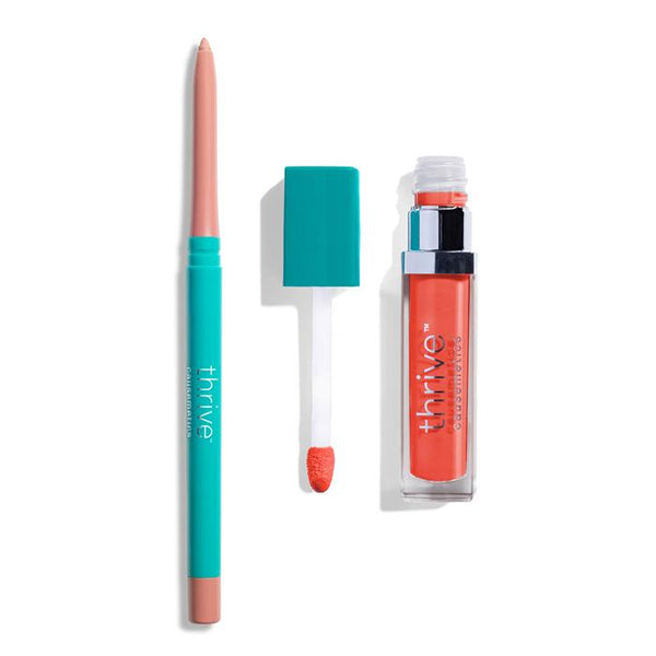 Vegan waterproof lip liner and vegan high-shine lip gloss