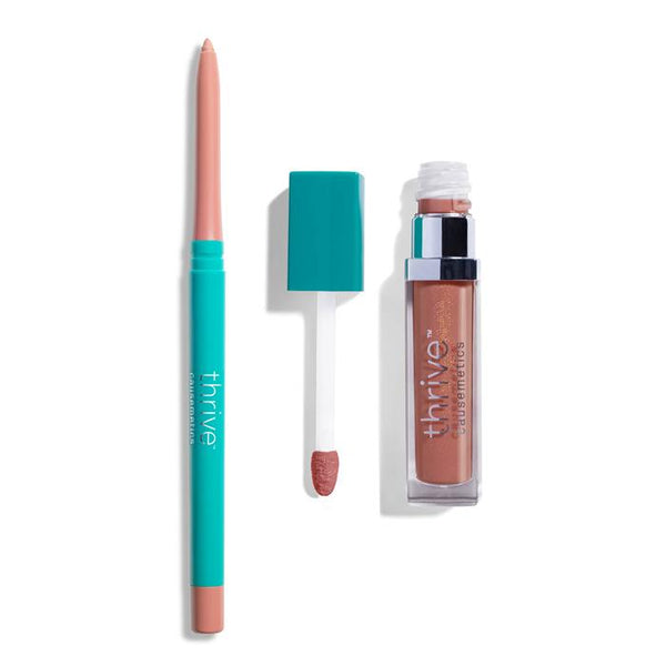 Vegan waterproof lip liner and vegan high-shine lip gloss