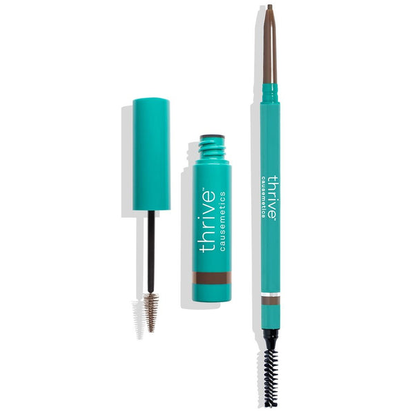 Vegan waterproof eyebrow pencil and eyebrow gel for dark blonde to medium brunette hair