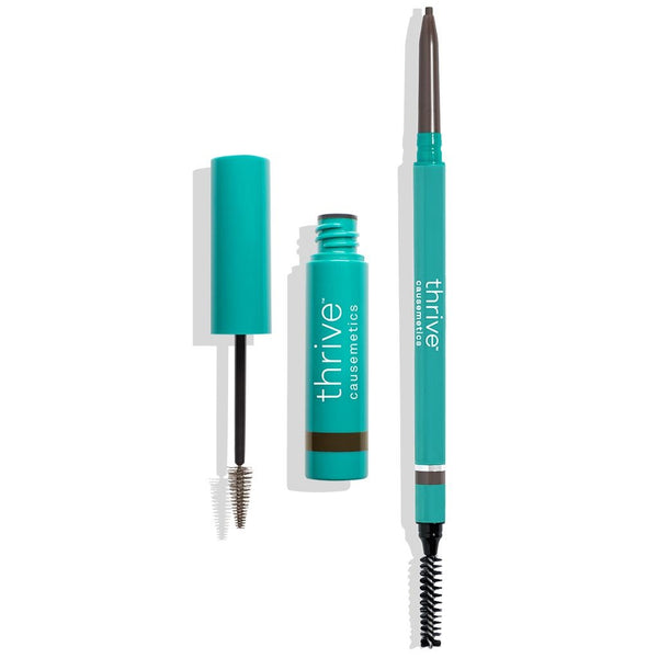 Vegan waterproof eyebrow pencil and eyebrow gel for dark brunette to black hair