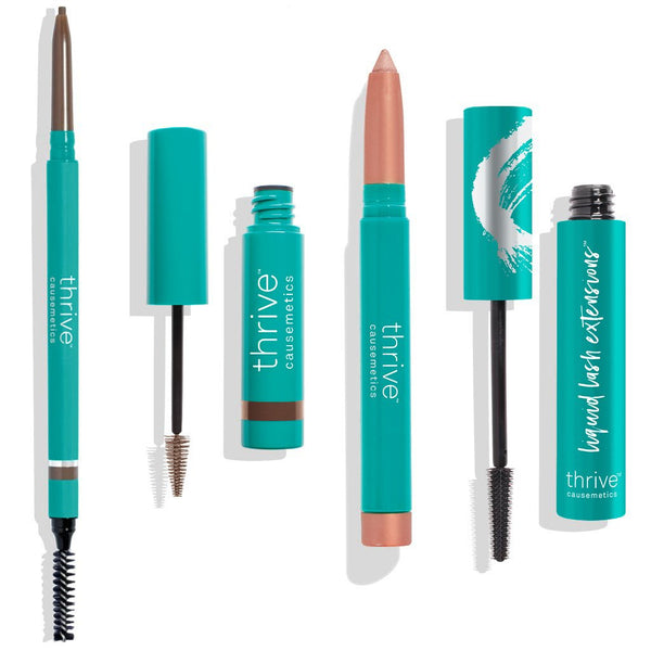 Waterproof eyebrow liner + gel for dark blonde to medium brunette hair, waterproof eye highlighter and vegan tubing mascara