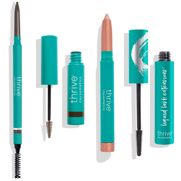 Waterproof eyebrow liner + gel for dark brunette to black hair, waterproof eye highlighter and vegan tubing mascara