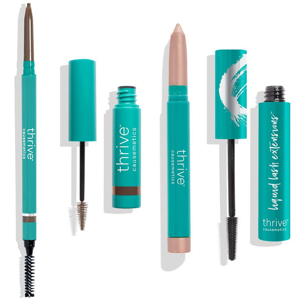 Waterproof eyebrow liner + gel for dark blonde to medium brunette hair, waterproof eye highlighter and vegan tubing mascara