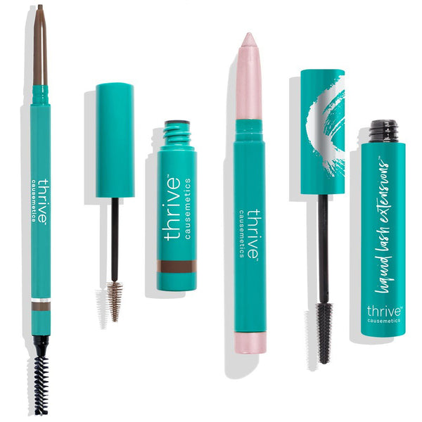 Waterproof eyebrow liner + gel for dark blonde to medium brunette hair, waterproof eye highlighter and vegan tubing mascara