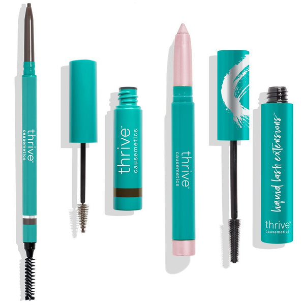 Waterproof eyebrow liner + gel for dark brunette to black hair, waterproof eye highlighter and vegan tubing mascara