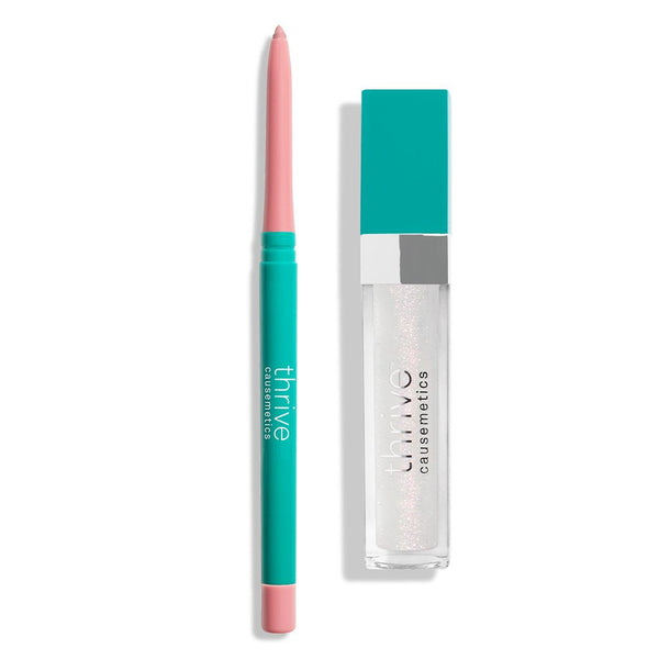Vegan waterproof lip liner and vegan high-shine lip gloss