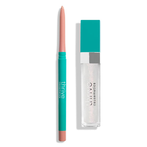 Vegan waterproof lip liner and vegan high-shine lip gloss