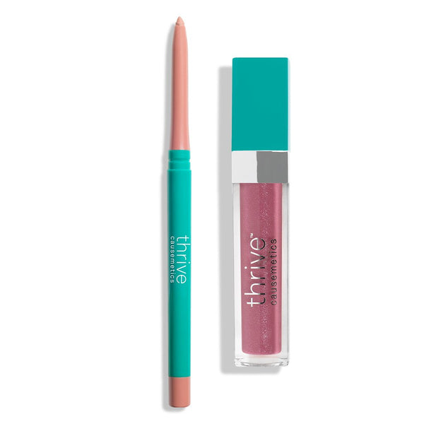 Vegan waterproof lip liner and vegan high-shine lip gloss