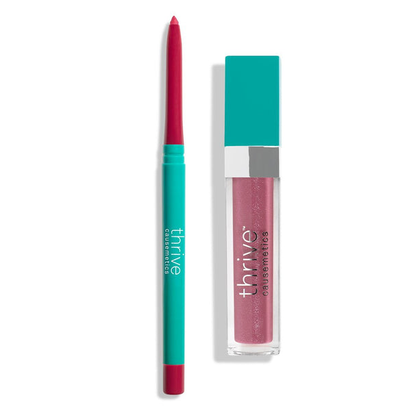 Vegan waterproof lip liner and vegan high-shine lip gloss