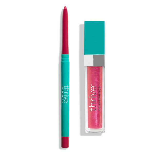 Vegan waterproof lip liner and vegan high-shine lip gloss