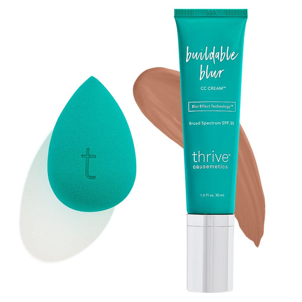 Vegan cc cream with SPF 35 sunscreen + makeup sponge