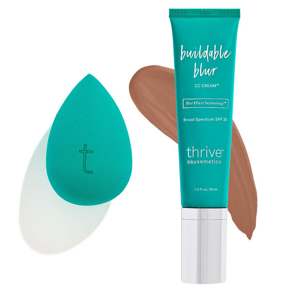 Vegan cc cream with SPF 35 sunscreen + makeup sponge