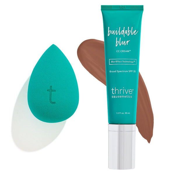 Vegan cc cream with SPF 35 sunscreen + makeup sponge