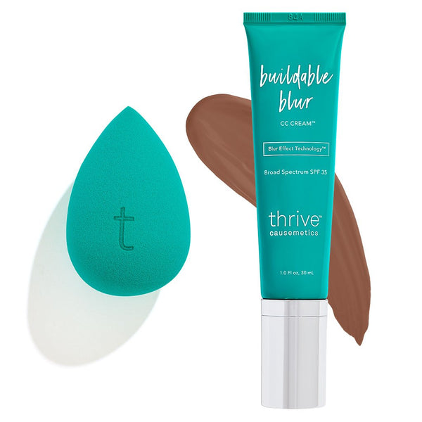 Vegan cc cream with SPF 35 sunscreen + makeup sponge