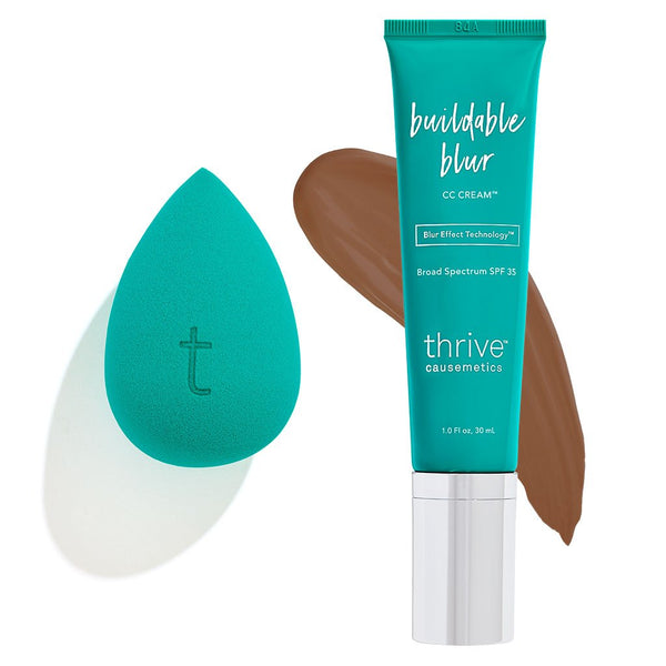 Vegan cc cream with SPF 35 sunscreen + makeup sponge