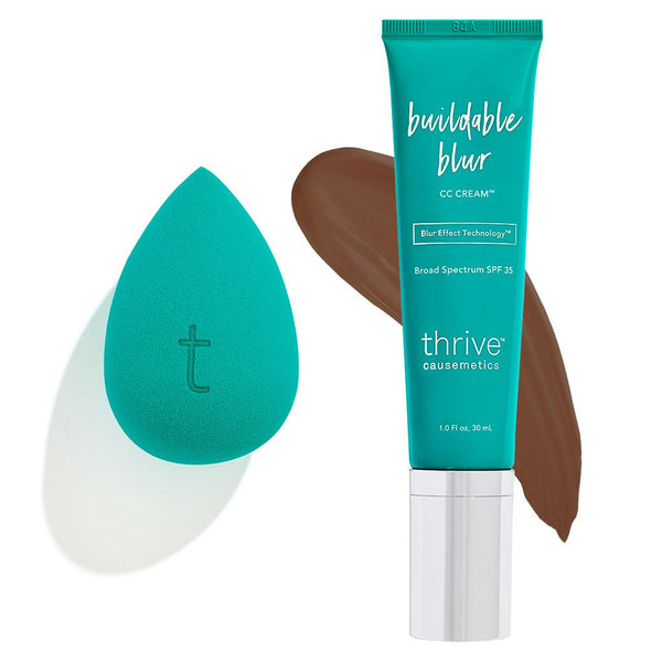 Vegan cc cream with SPF 35 sunscreen + makeup sponge