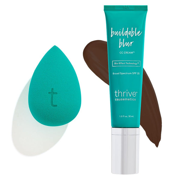 Vegan cc cream with SPF 35 sunscreen + makeup sponge