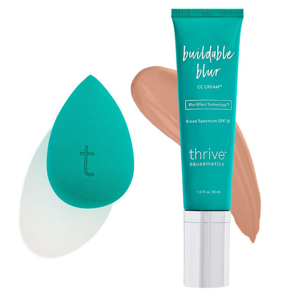 Vegan cc cream with SPF 35 sunscreen + makeup sponge