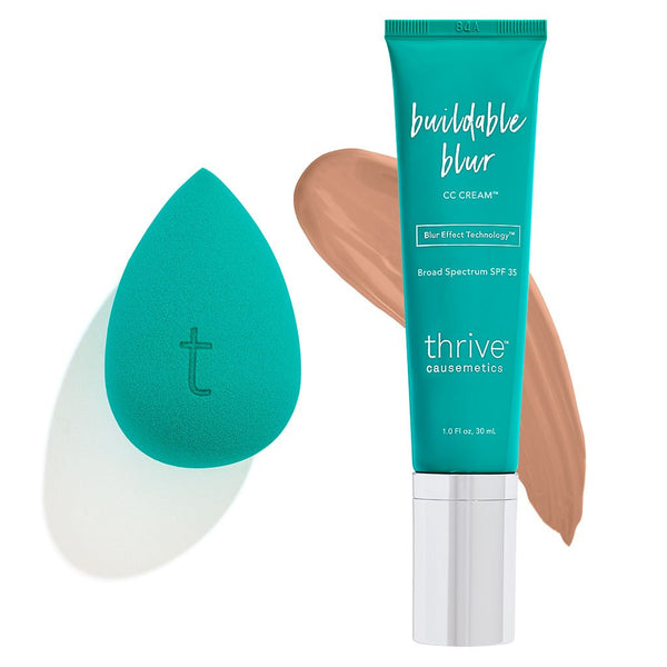 Vegan cc cream with SPF 35 sunscreen + makeup sponge