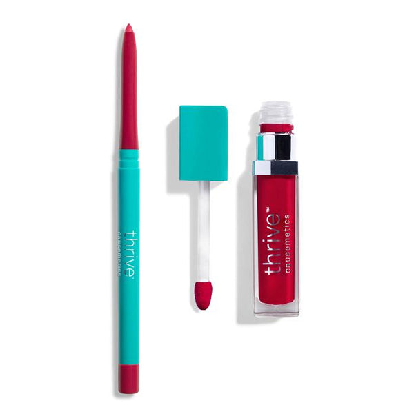 Vegan waterproof lip liner and vegan high-shine lip gloss