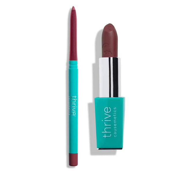 Vegan waterproof lip liner and vegan lipstick