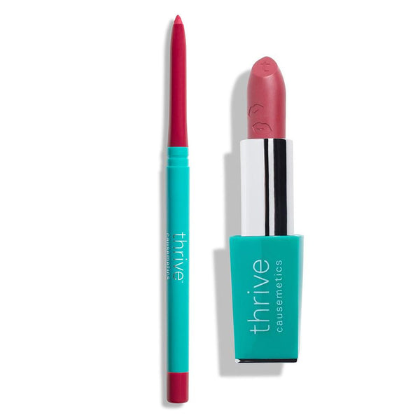 Vegan waterproof lip liner and vegan lipstick