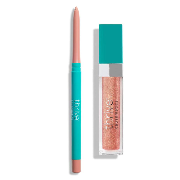 Vegan waterproof lip liner and vegan high-shine lip gloss