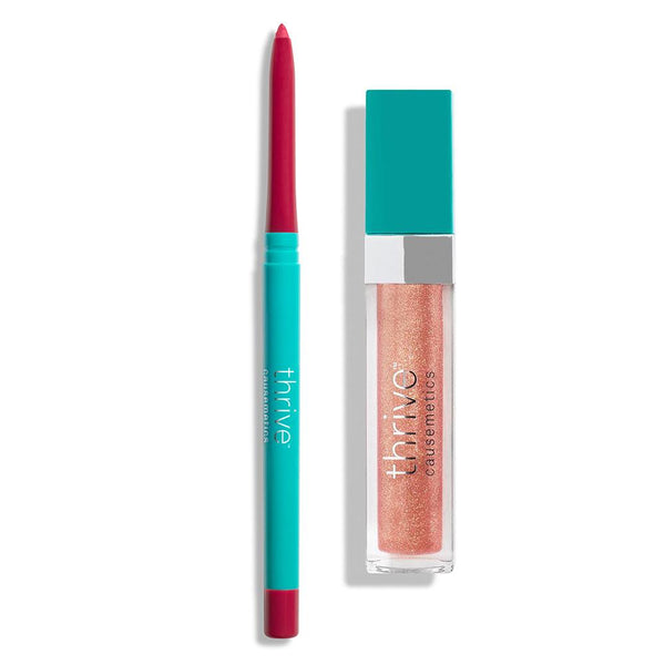 Vegan waterproof lip liner and vegan high-shine lip gloss