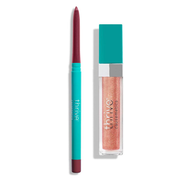 Vegan waterproof lip liner and vegan high-shine lip gloss
