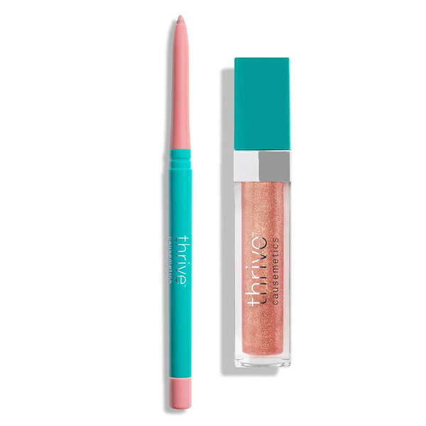 Vegan waterproof lip liner and vegan high-shine lip gloss